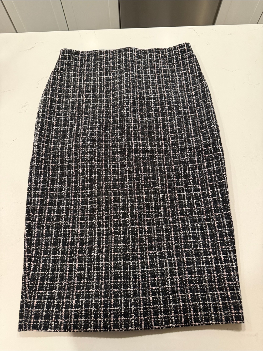 Express Black and White Checked Tweed Pencil Skirt